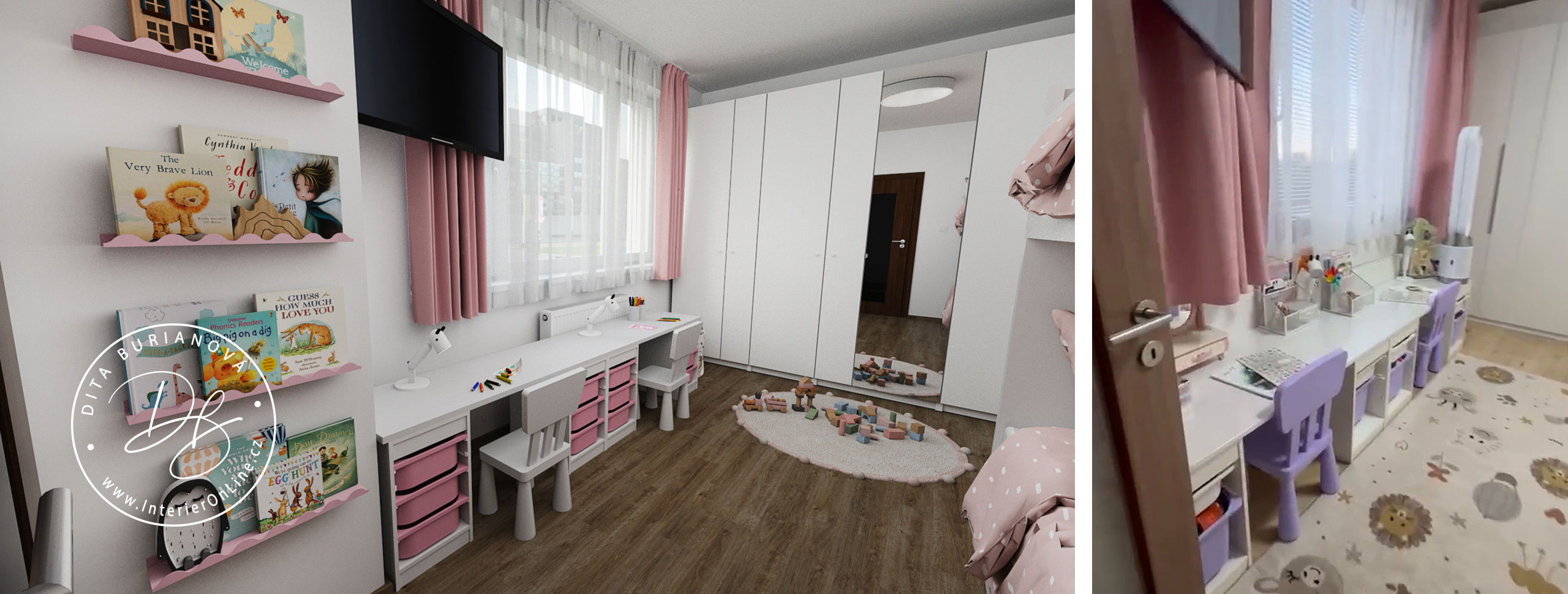 Dětský pokoj v bytě 2+kk s Ikea Trofast a skříněmi Ikea Pax