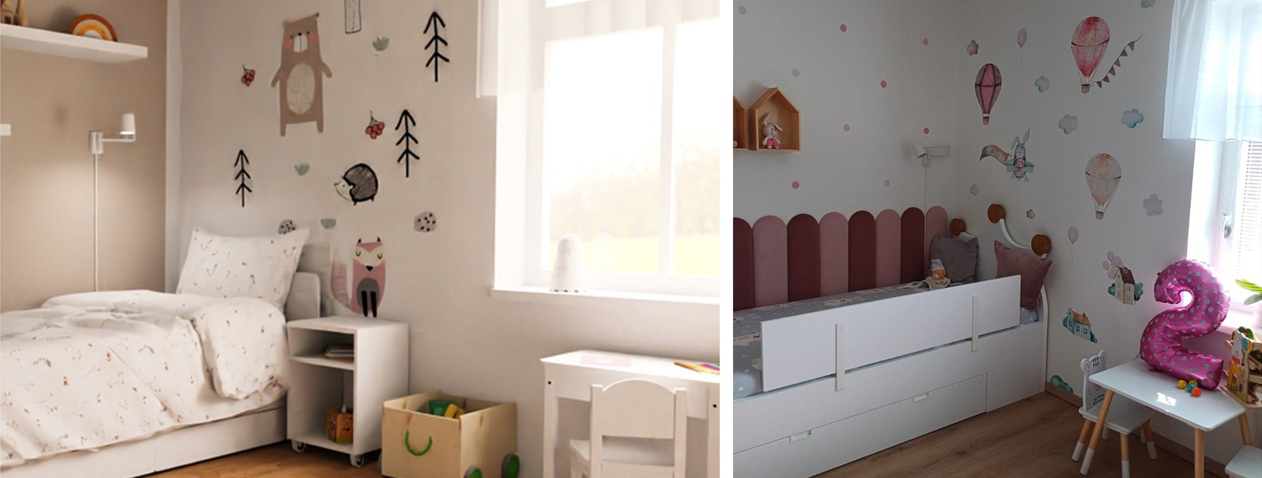dětský pokoj s nábytkem Ikea , čalouněné panely a samolepky fugu