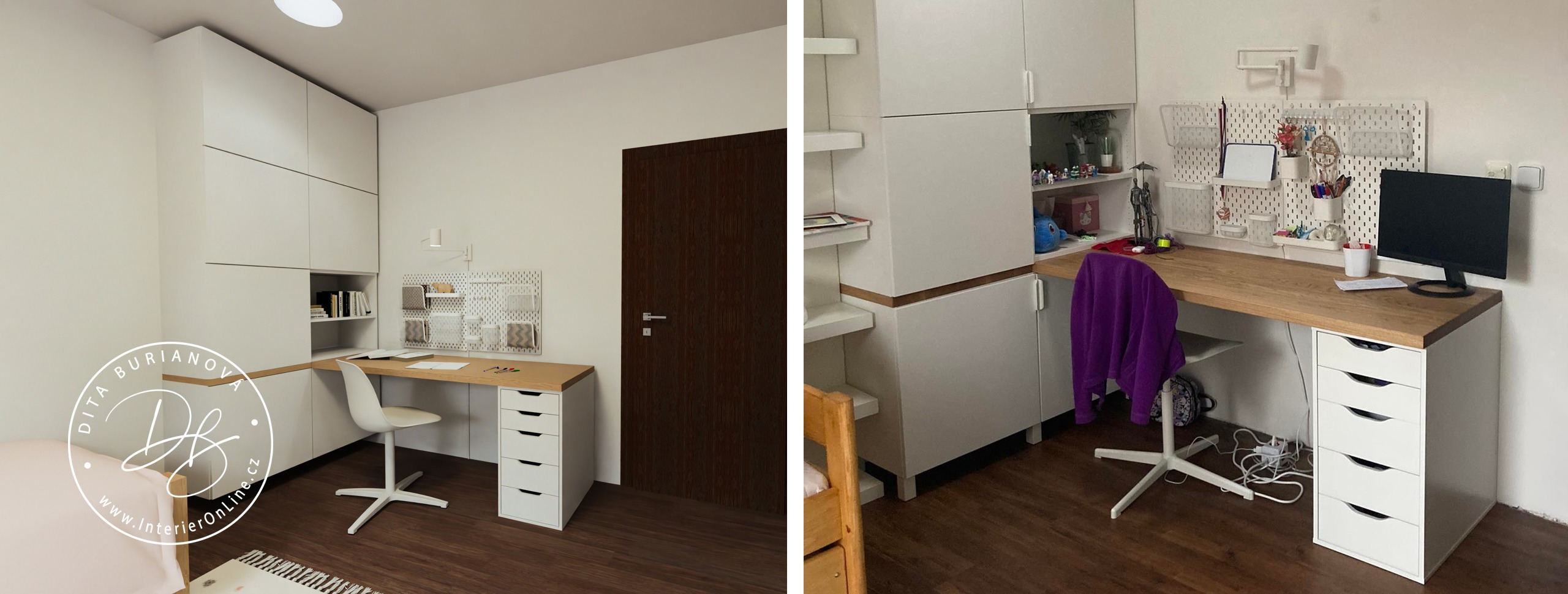 návrh pokojíčku se stolem ikea alex lagkapten a skříňkami ikea besta