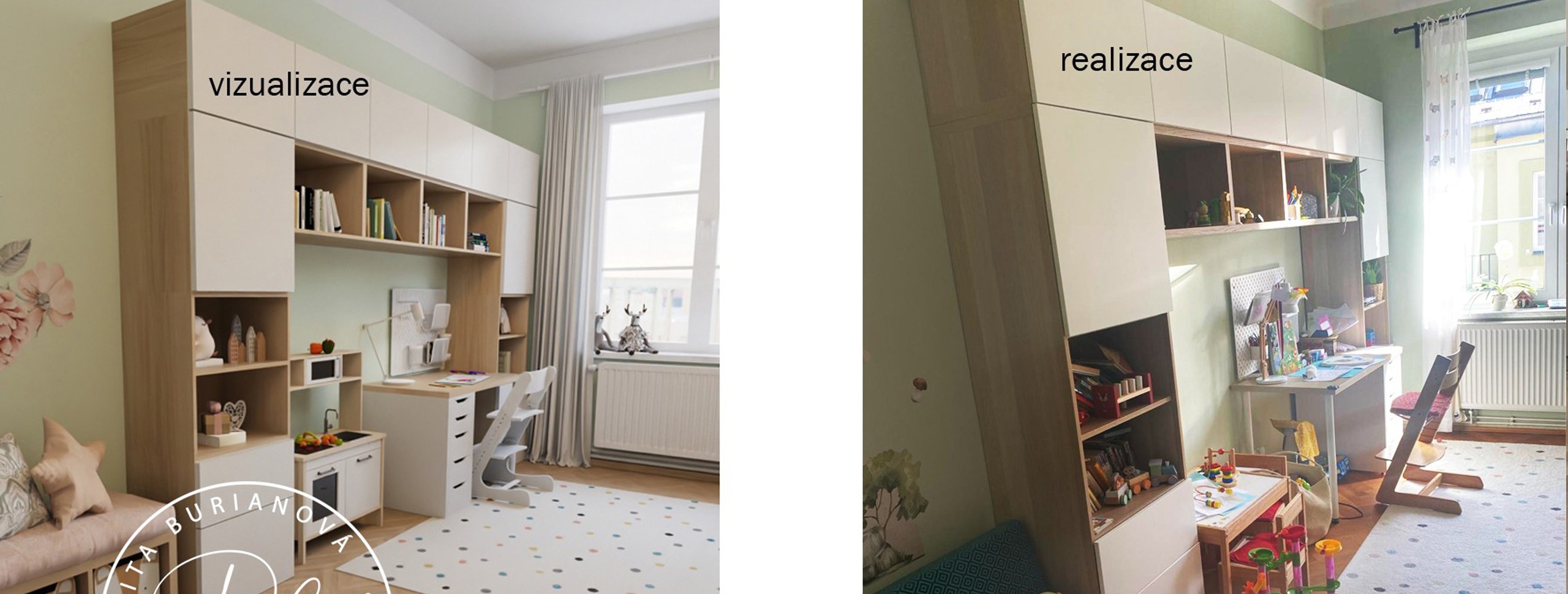 pokojíček pro dvě holčičky s domečkovou patrovou postelí, ikea pax a ikea besta