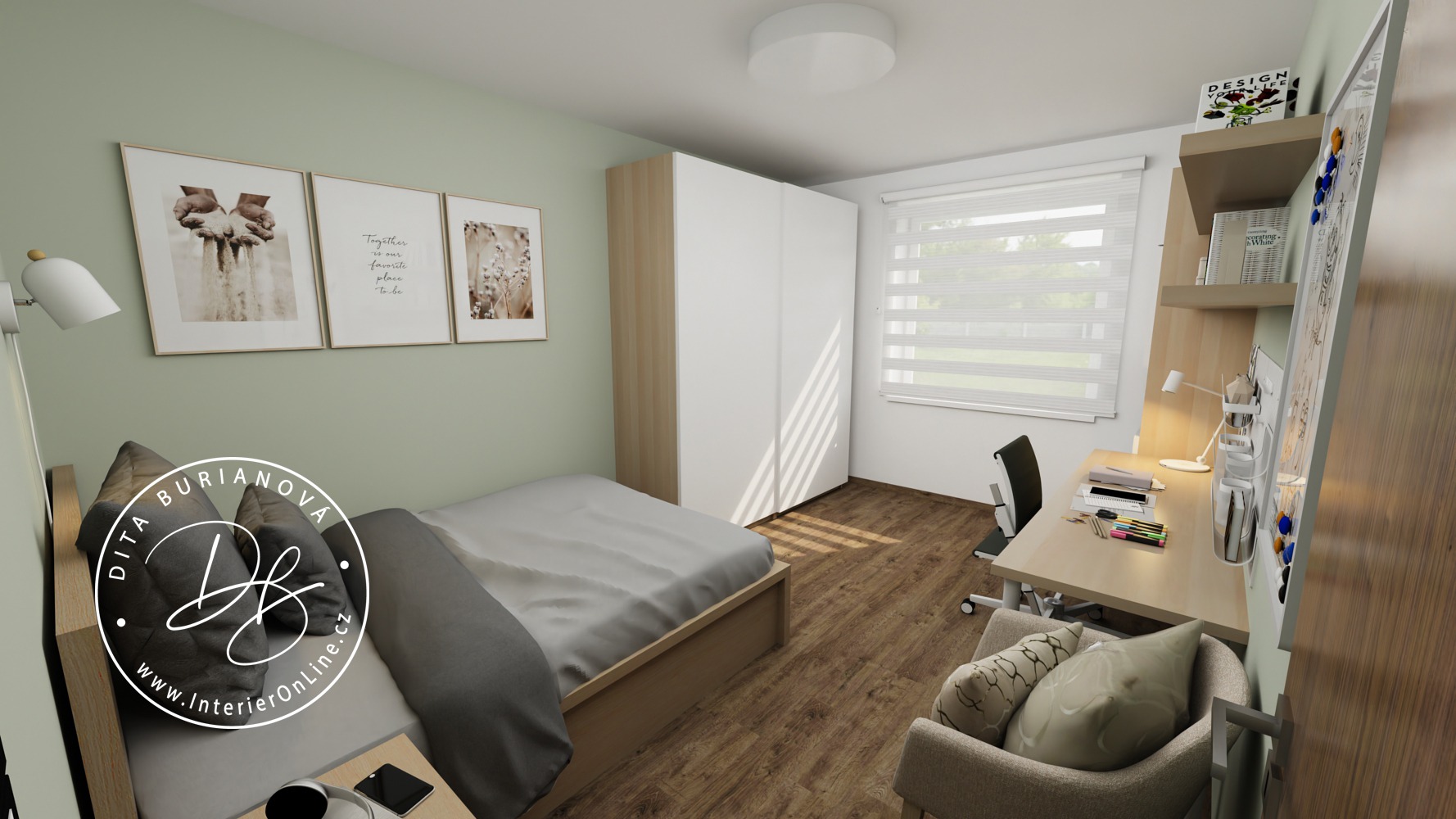 Inspirace pro pokoj pro starší holku. Postel IKEA Malm, šatní skříň Pax a moderní dekorace.