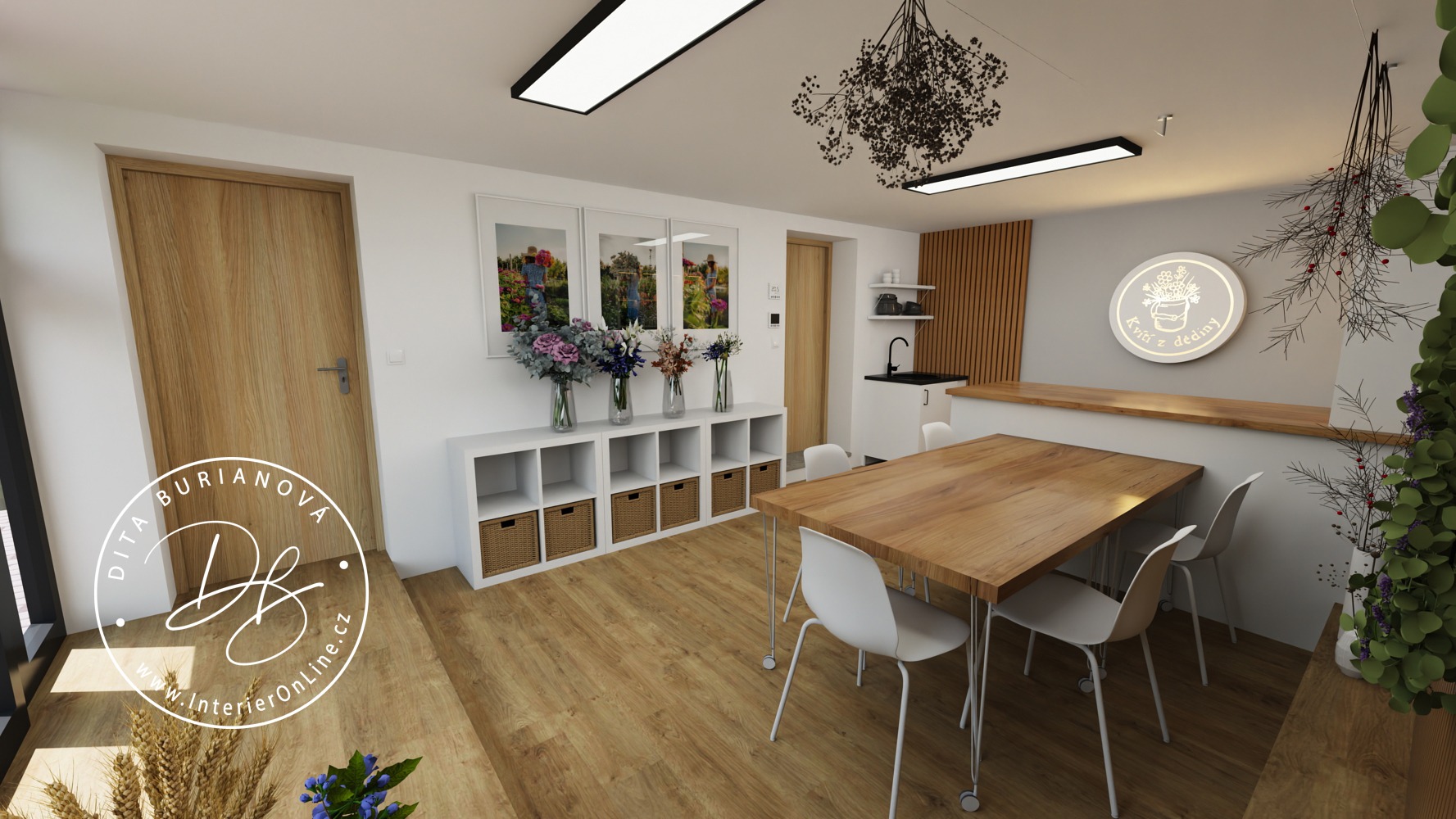 kvítí z dědiny návrh dílny s nábytkem Ikea Kallax a nábytkem na míru