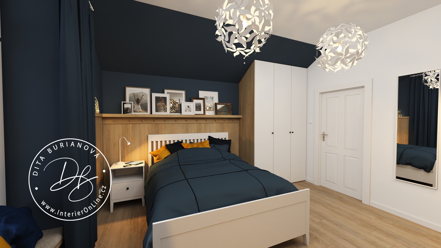 podkrovní pokojíček pro slečnu, nábytek ikea hemnes, tmavá zeď
