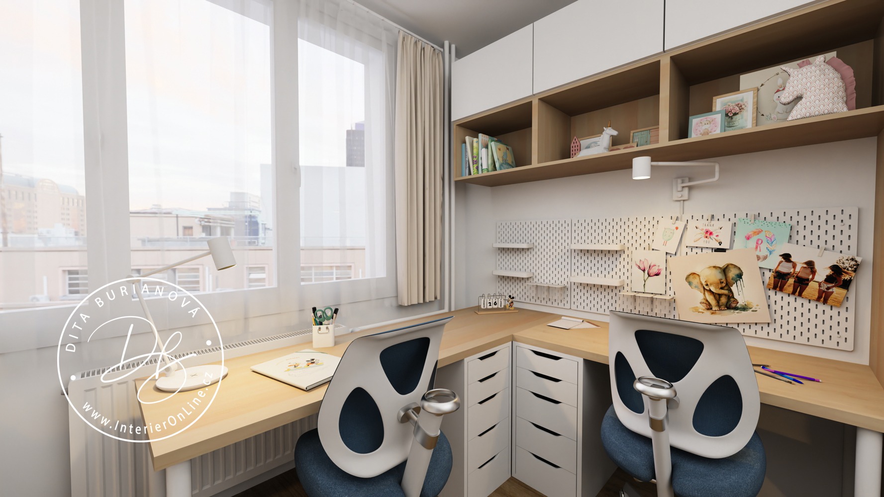pnelákový pokojíček pro tři děti, nábytek ikea pax, alex, lagkapten, patrová postel
